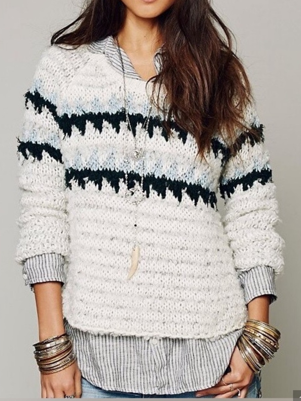 Free People Fuzzy Fair Isle high/low sweater